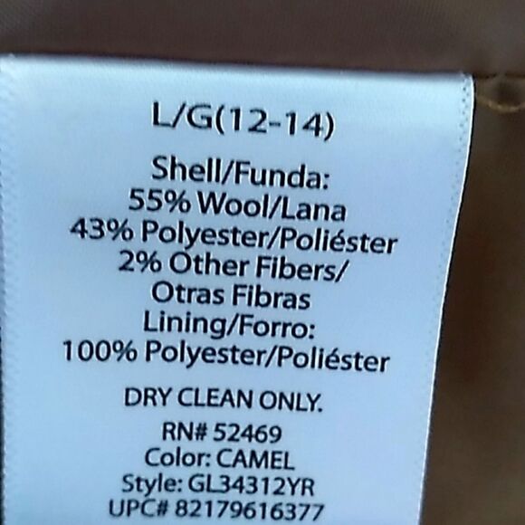 George Wool Blend Camel Color Coat & Scarf. Sz Large NWOT - Picture 14 of 15